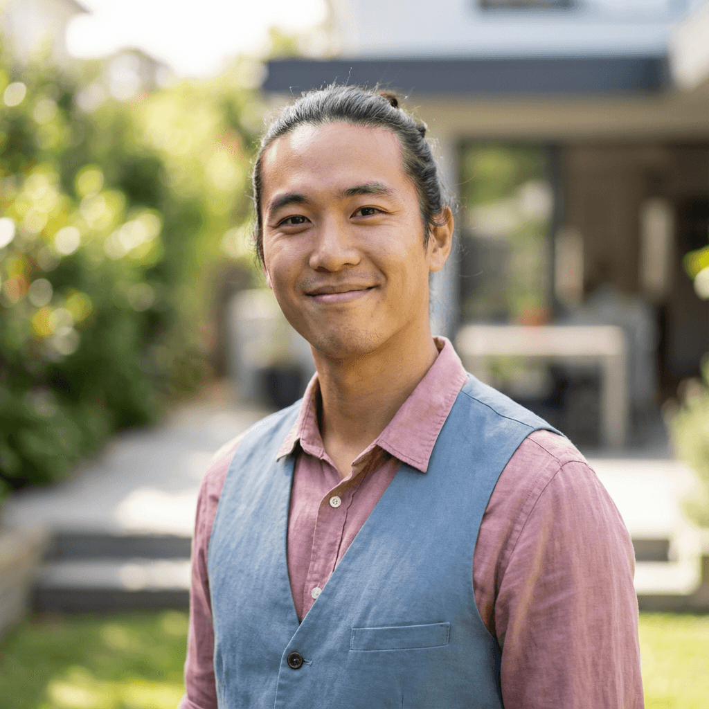 Marcus Chen, a male office manager in his late 30s, in an office setting